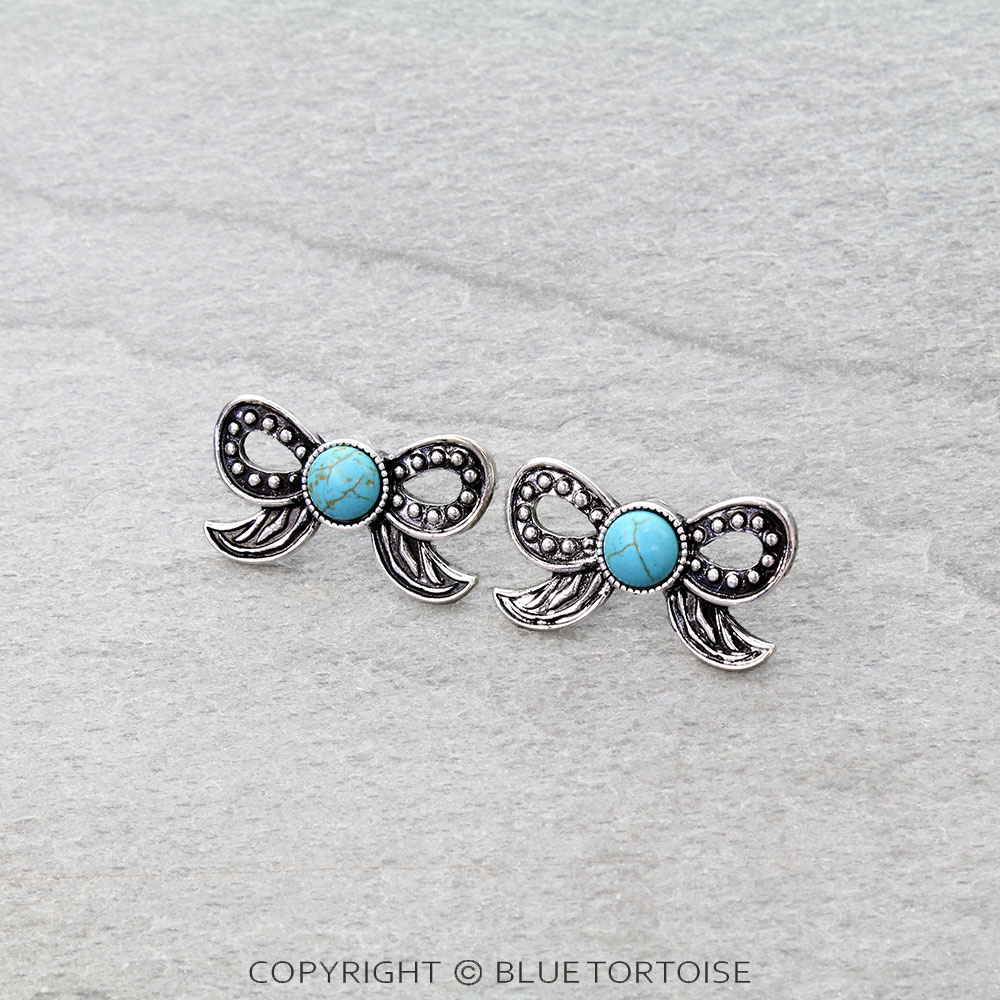 Western Bow Stone Stud Earrings