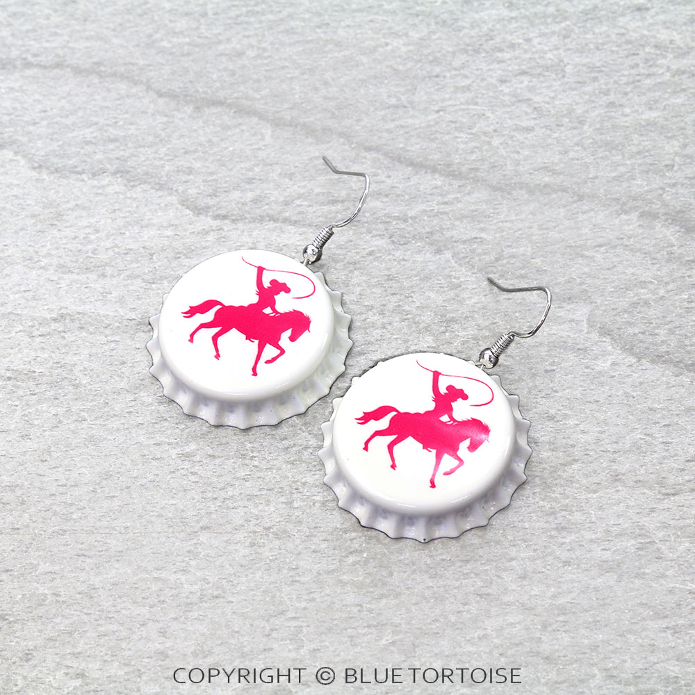 Cowgirl Bottle Cap Dangle Earrings