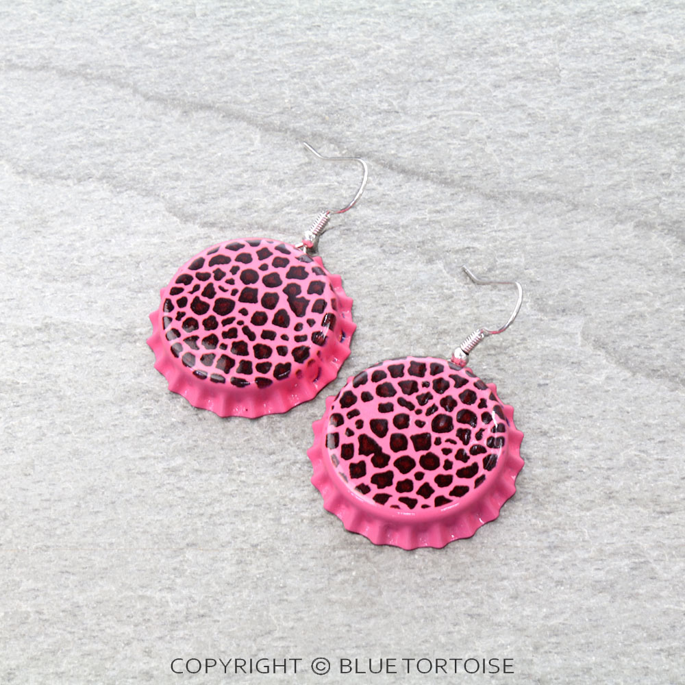 Leopard Bottle Cap Dangle Earrings