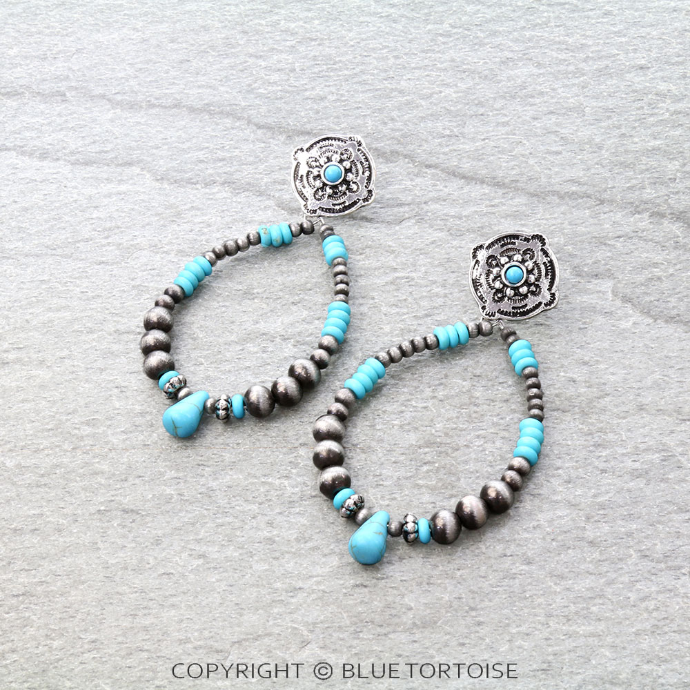 Navajo Style Pearl & Bead Stud Earrings