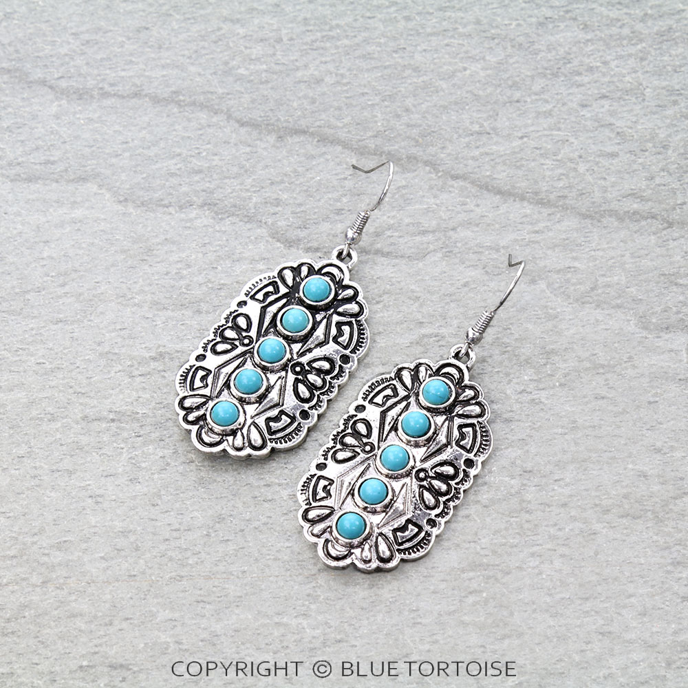 Western Curved TXR Stone Dangle Earrings
