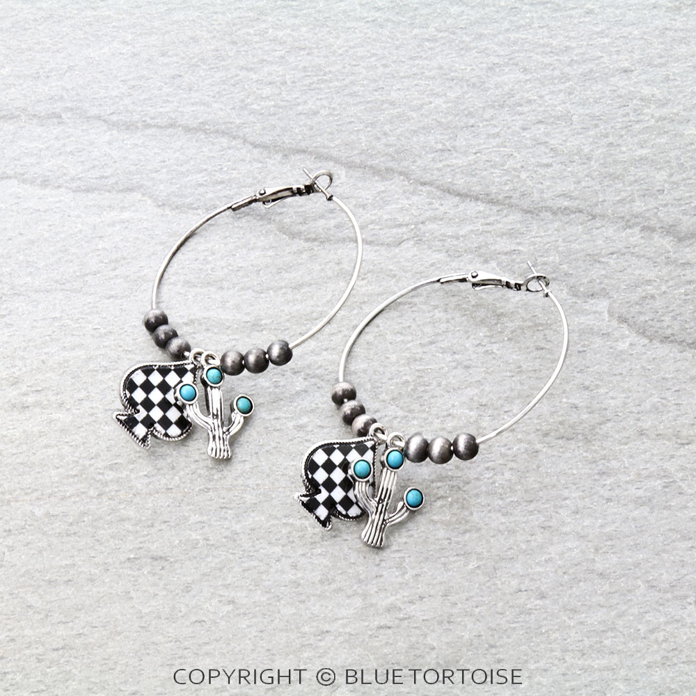 Checker Spade & Cactus Hoop Earrings