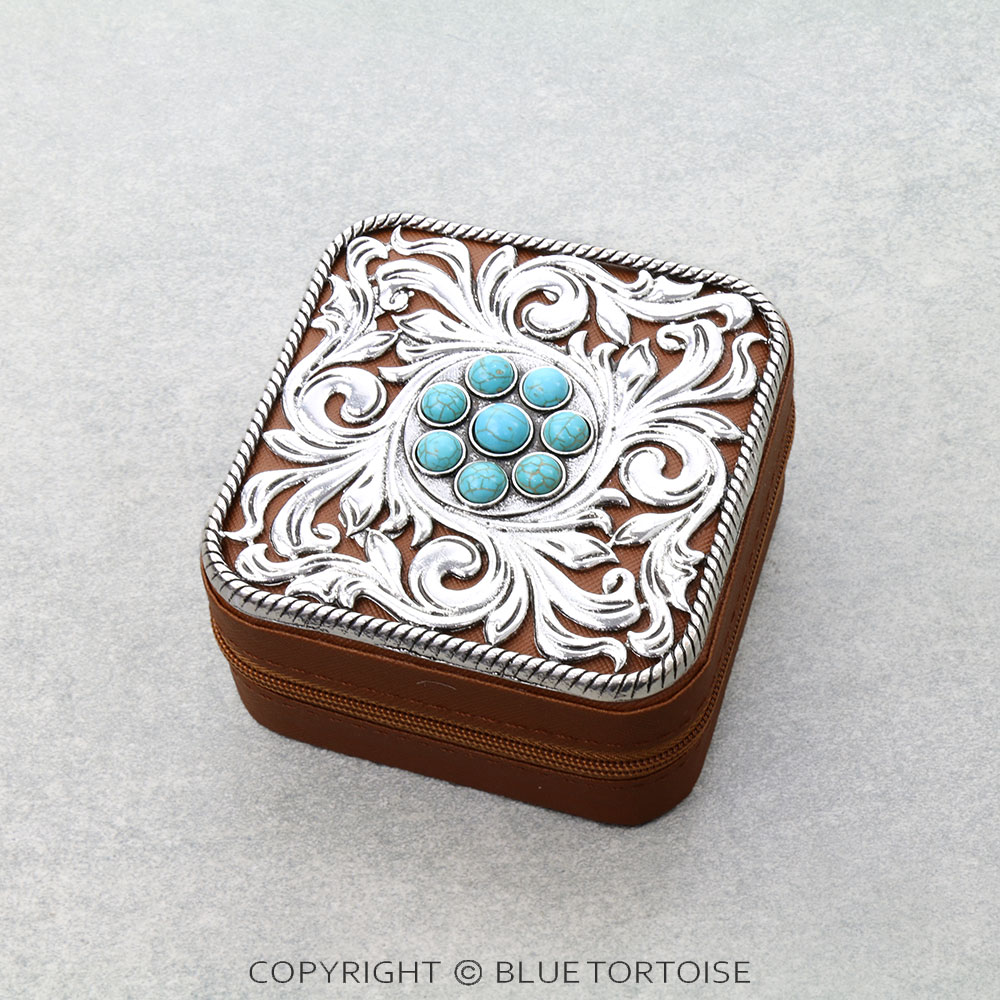 Western Metal Plate Travel Jewelry Box - Flower