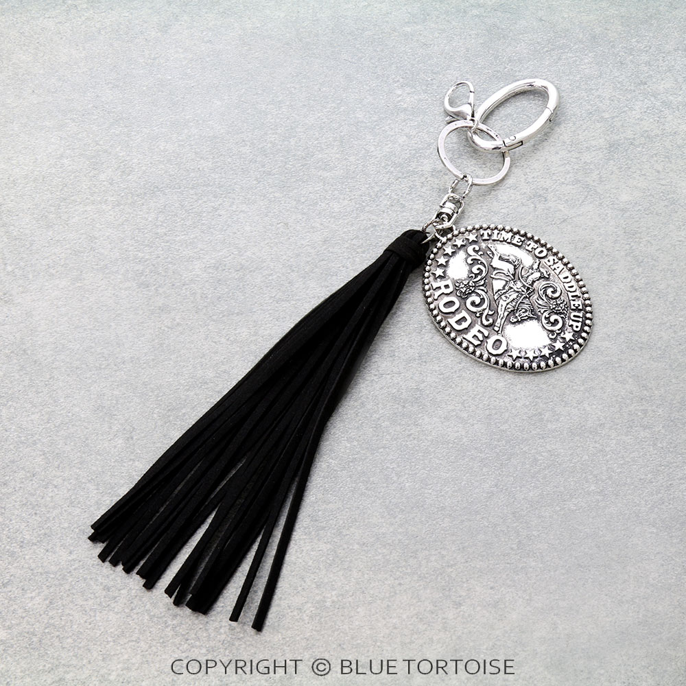 Western Time To Saddle Rodeo Tassel Keychain