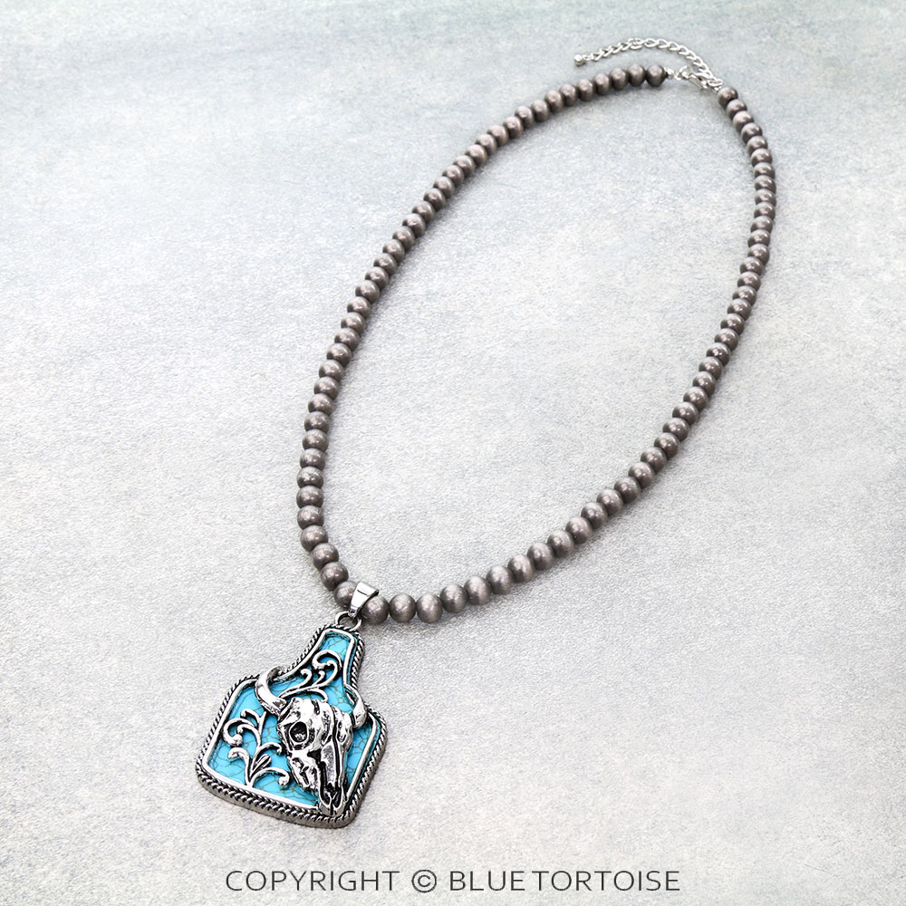 Western Steer Skull Stone Necklace