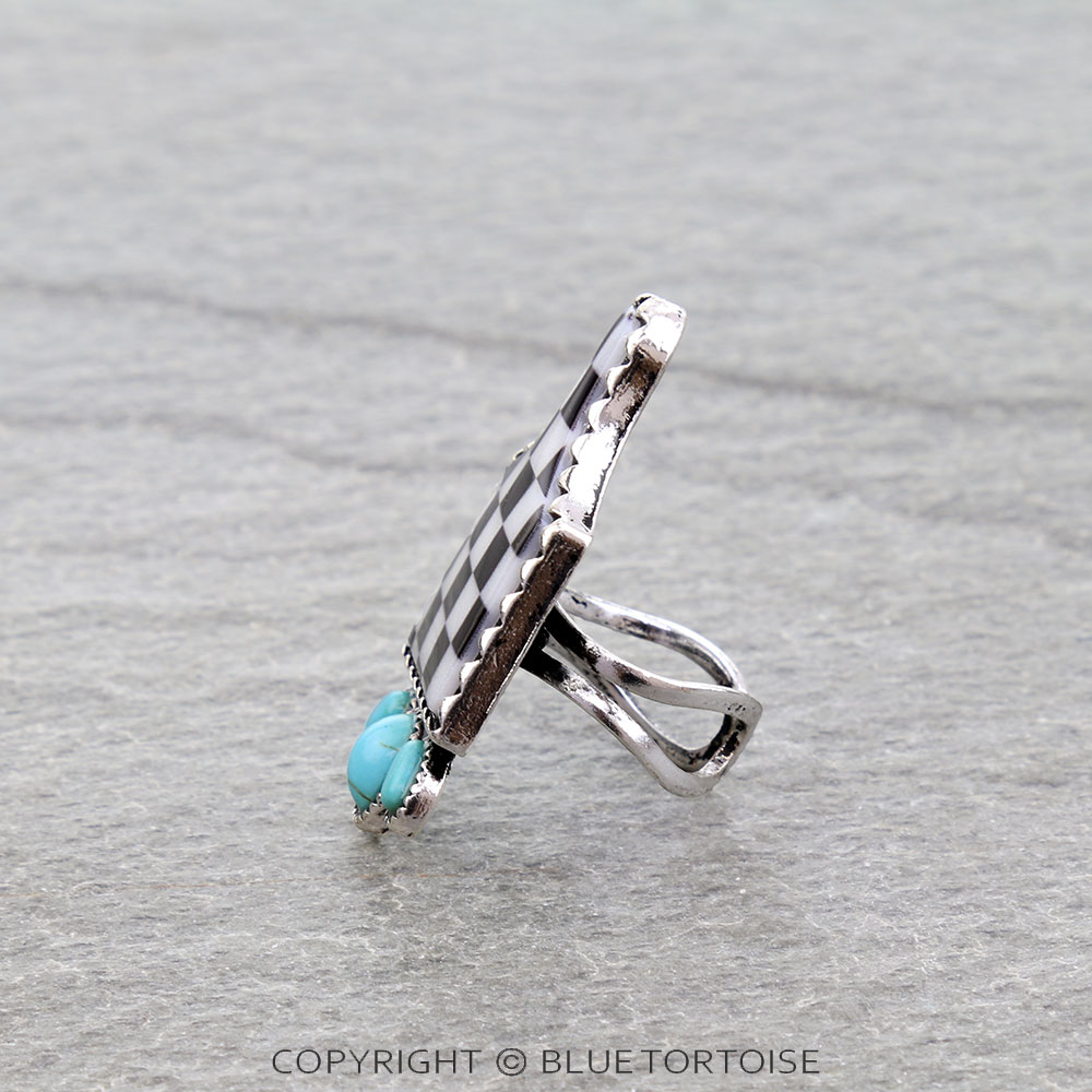 Western Checker Ear Tag Cuff Ring - Image 2