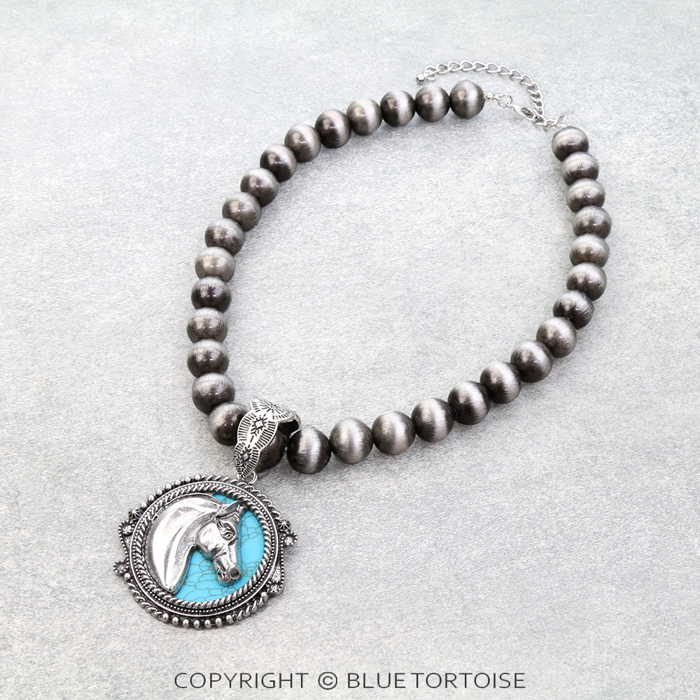 Western Horse Stone Pendant Necklace