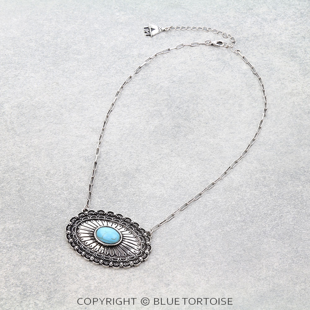 Western Oval Concho Stone Necklace