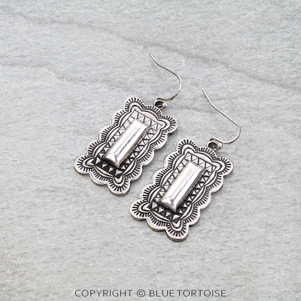 Western Rectangle Concho Dangle Earrings