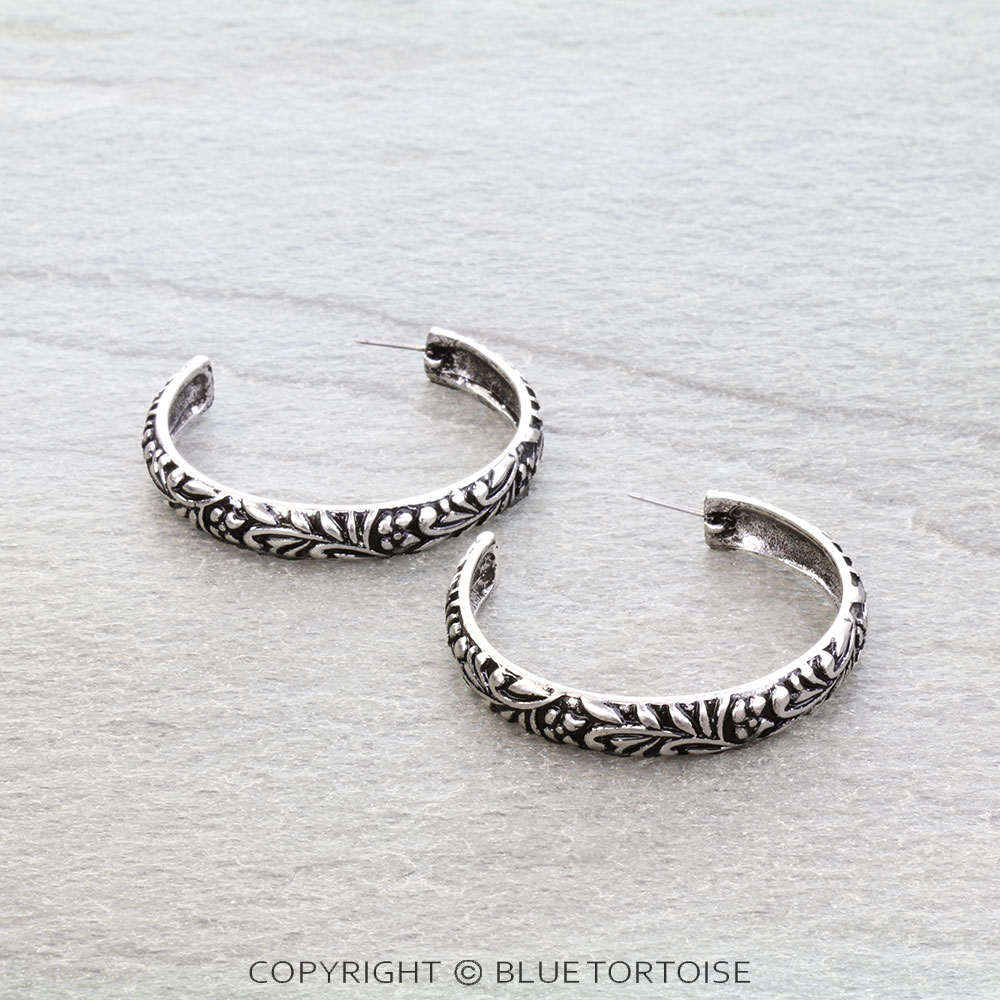 Western Metal Engraved 1.75" Hoop Earrings