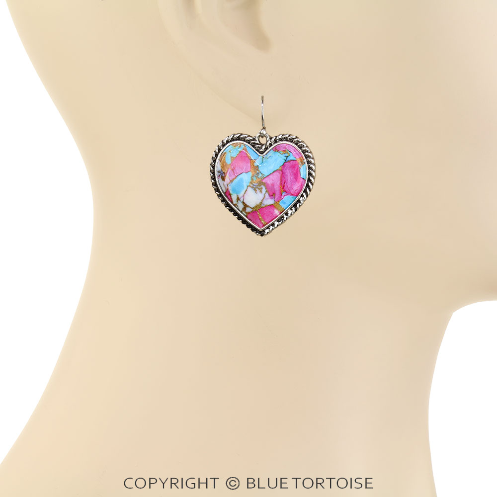 Western Heart Stone Dangle Earrings - Image 2