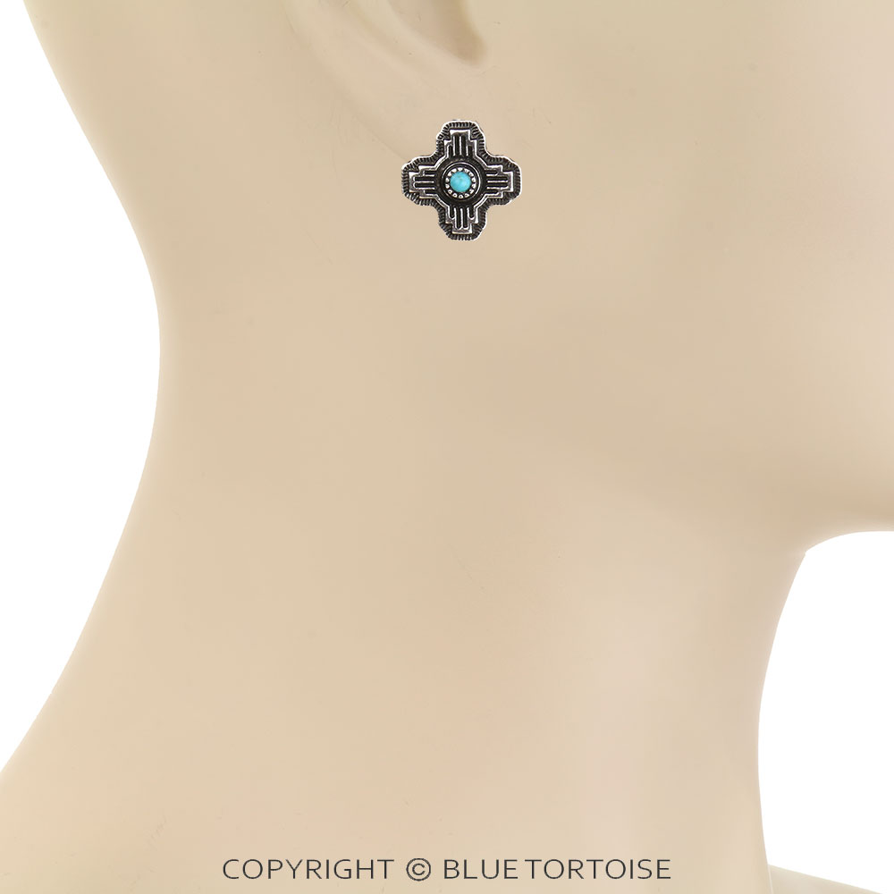 Western Small Cross Concho Stud Earrings - Image 2