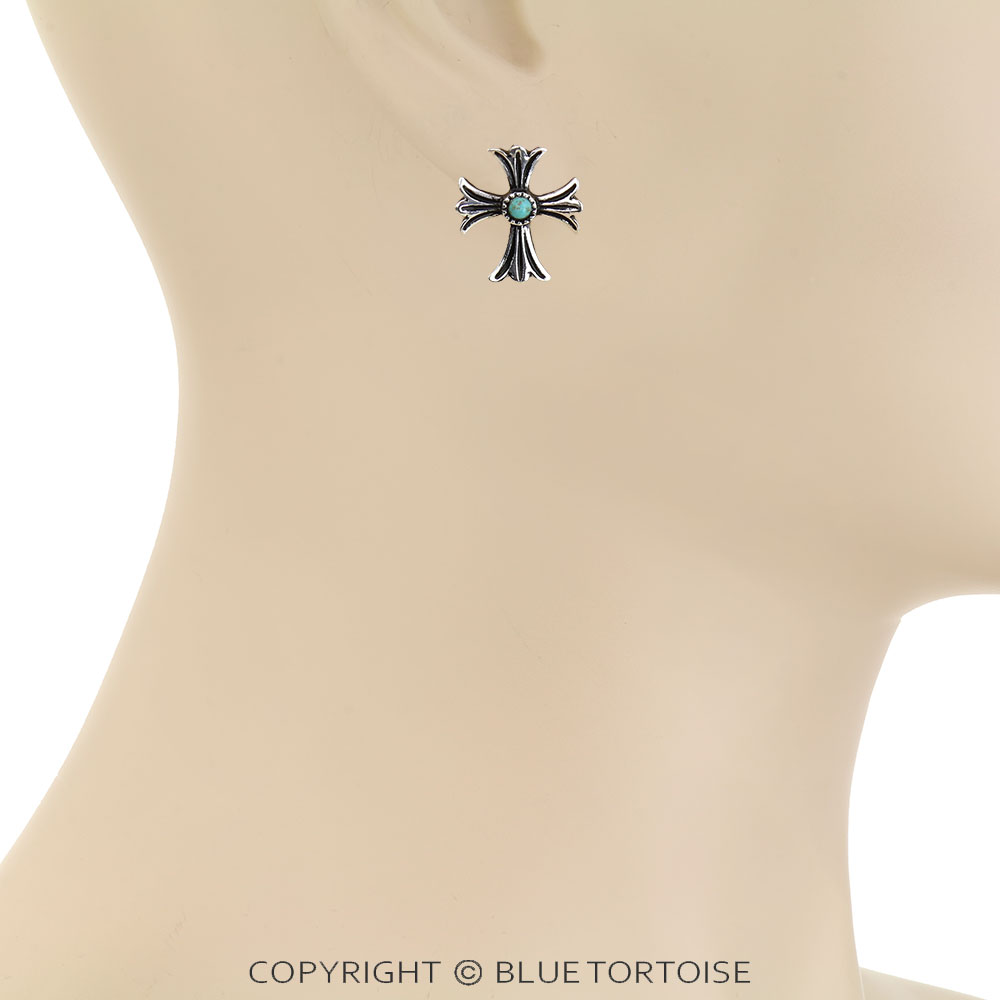 Western Small Cross Stud Earrings - Image 2