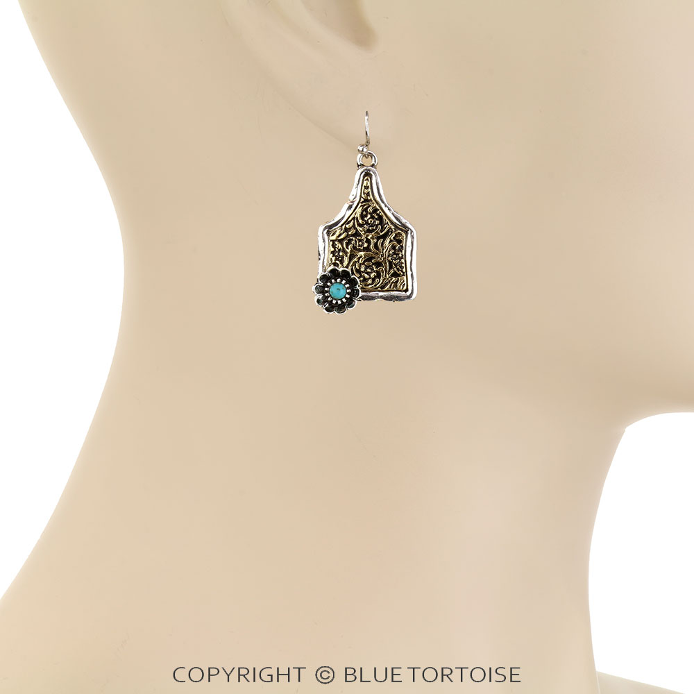 Western Dainty Ear Tag Flower Dangle Earrings - Image 2