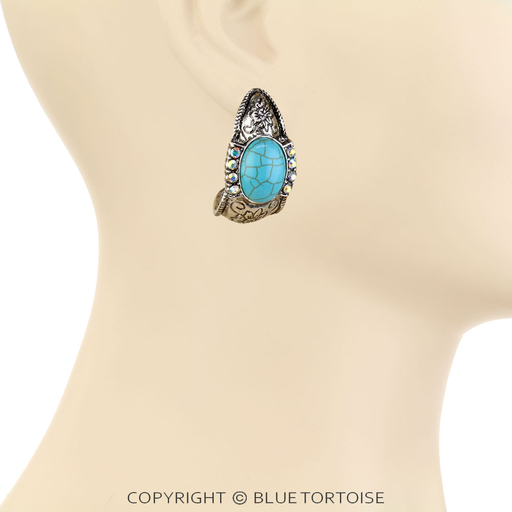 Western Flower Stone Hoop Earrings - Image 2