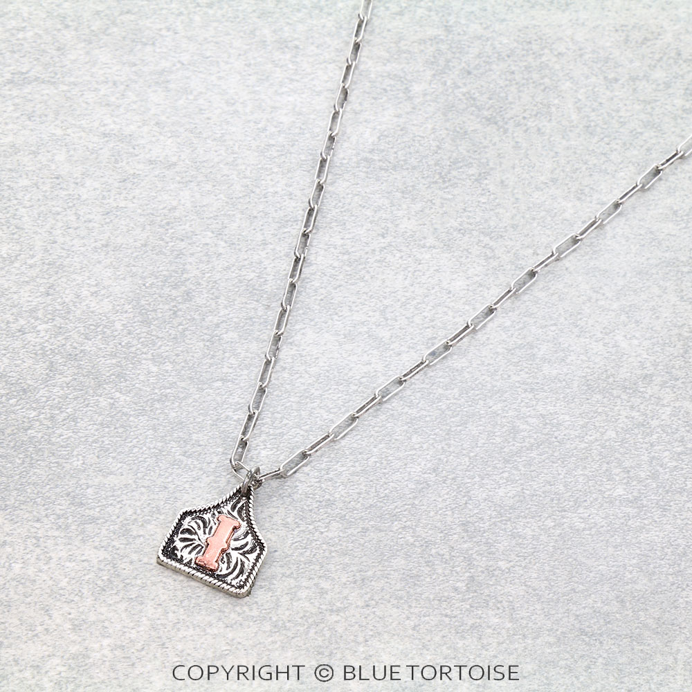 Western Etched Ear Tag Initial Necklace - Image 3