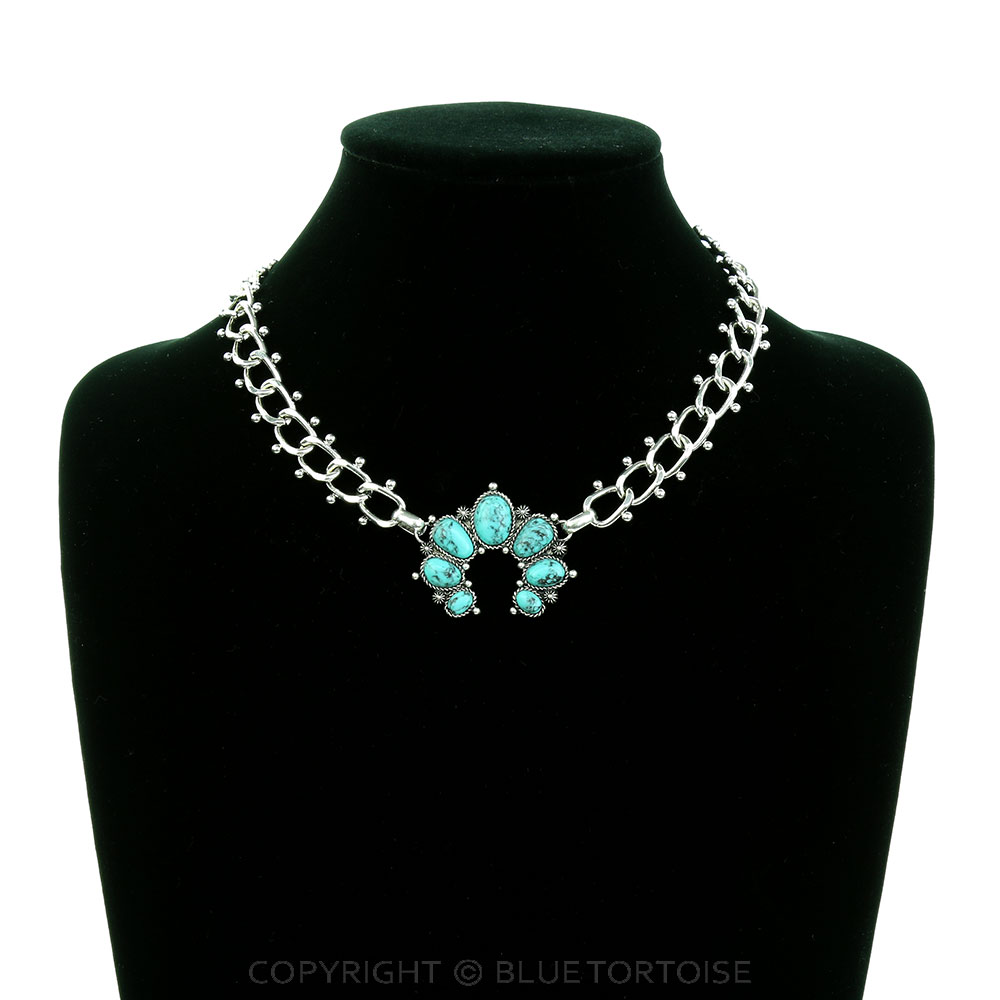 Western Squash Blossom Hand Stone Necklace - Image 2