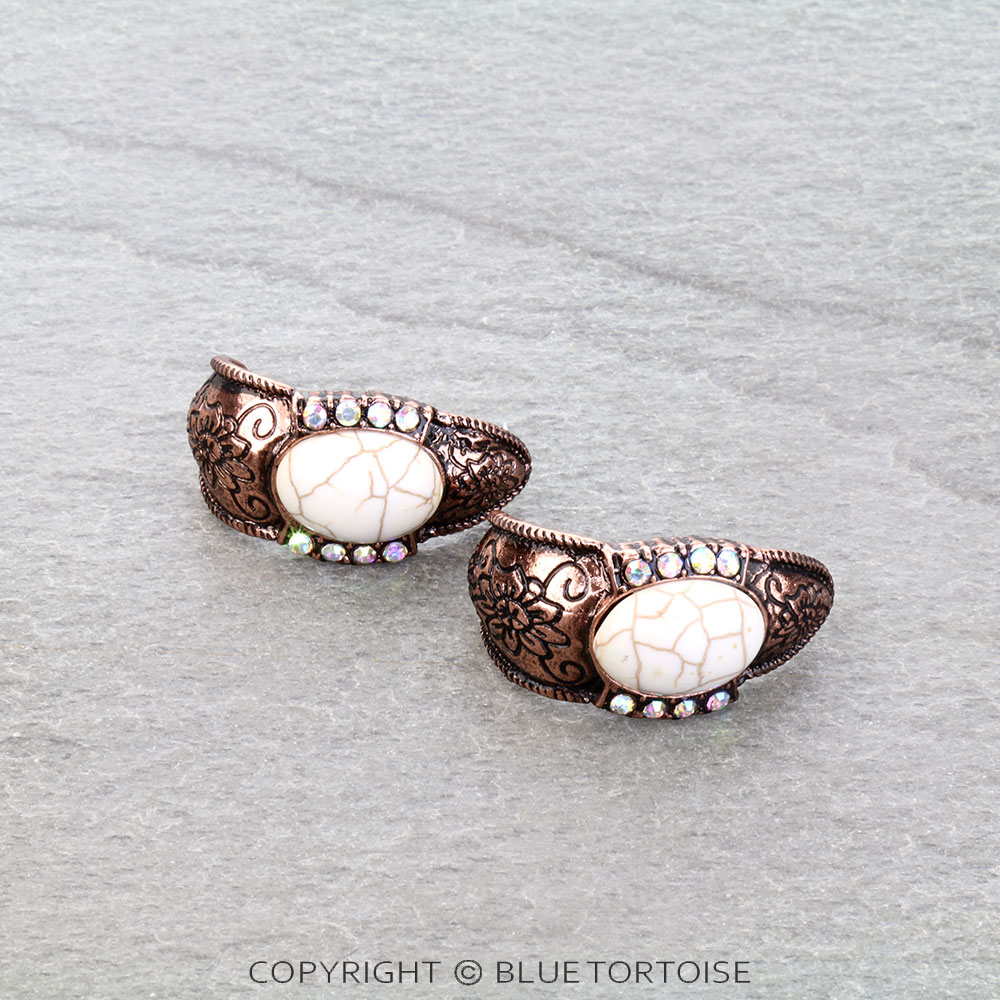 Western Flower Stone Hoop Earrings