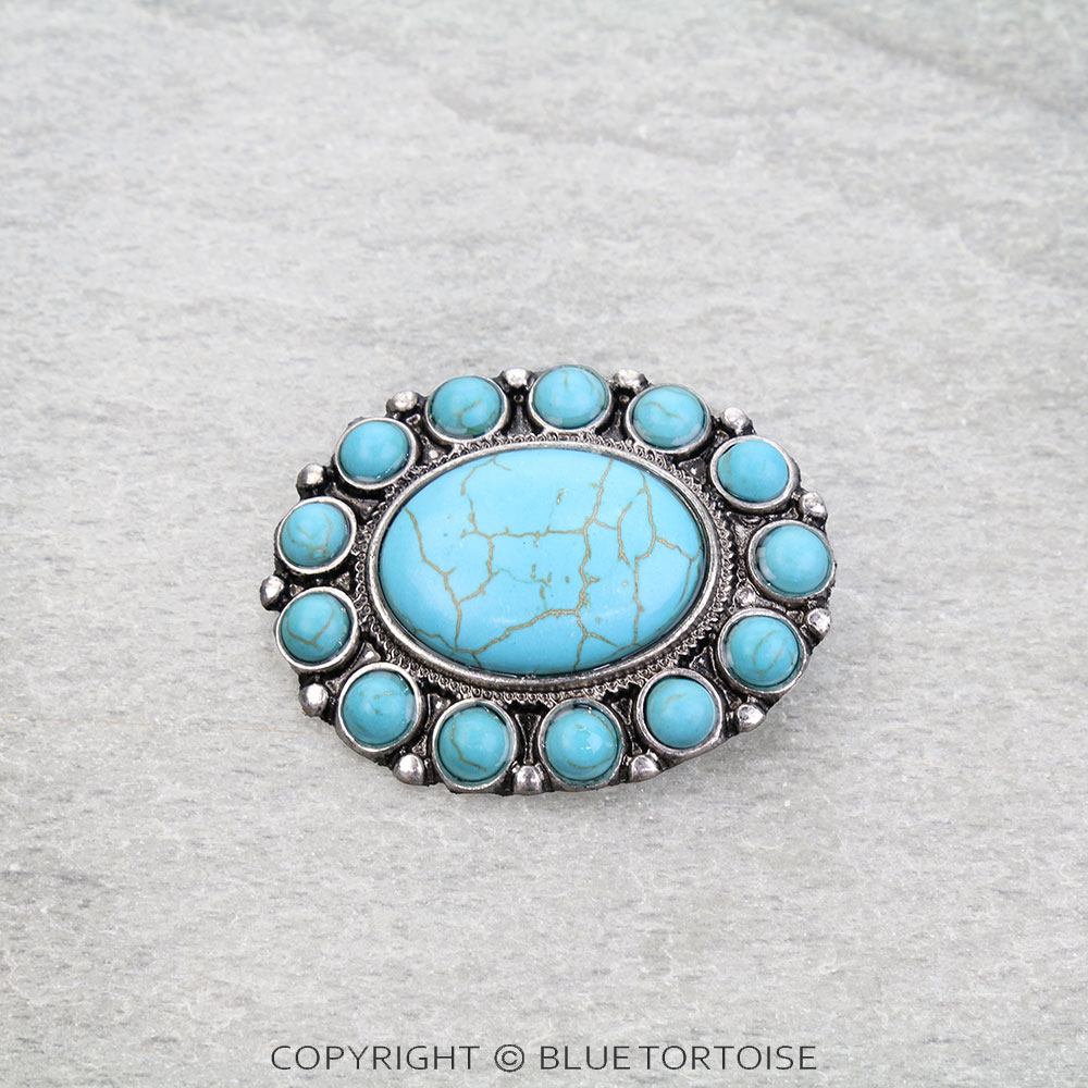 Western Concho Stone Brooch Pin