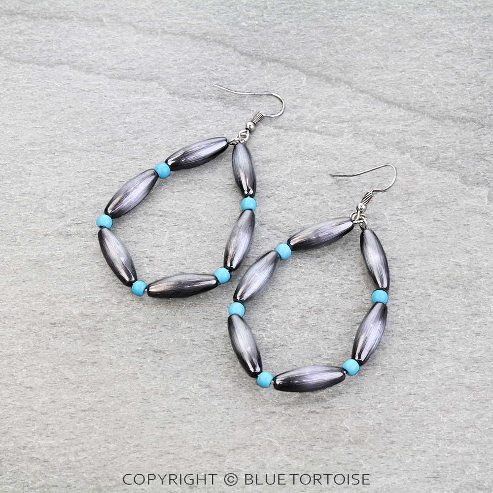 Navajo Style Pearl Teardrop Dangle Earrings