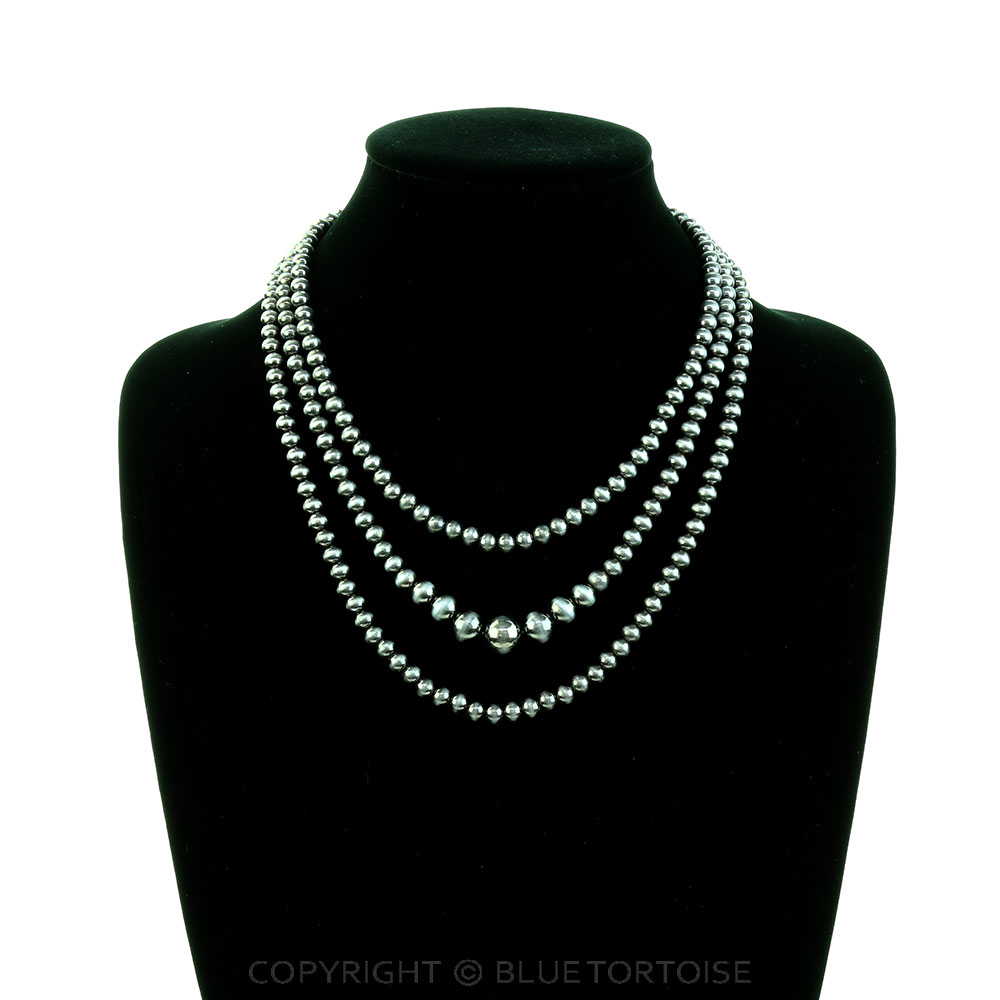 Navajo Style Pearl 3 Layered Necklace - Image 2
