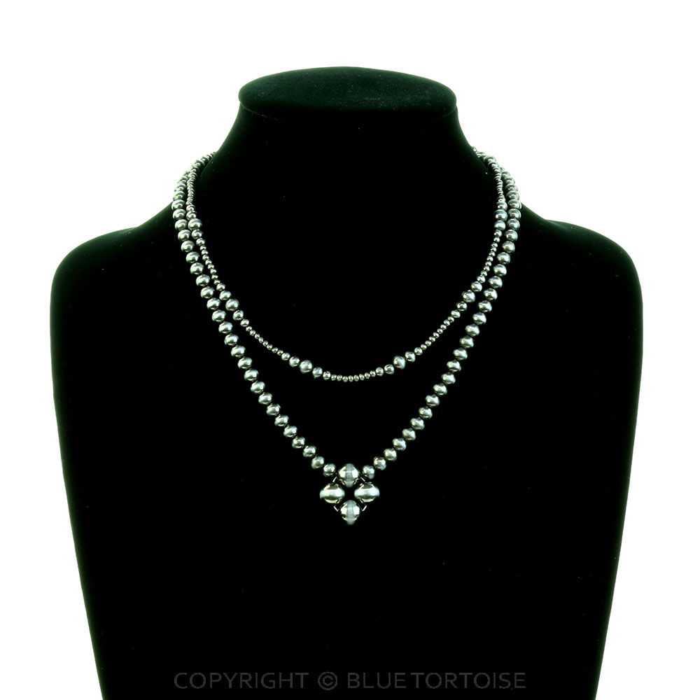 Navajo Style Pearl Flower 2 Layered Necklace - Image 2