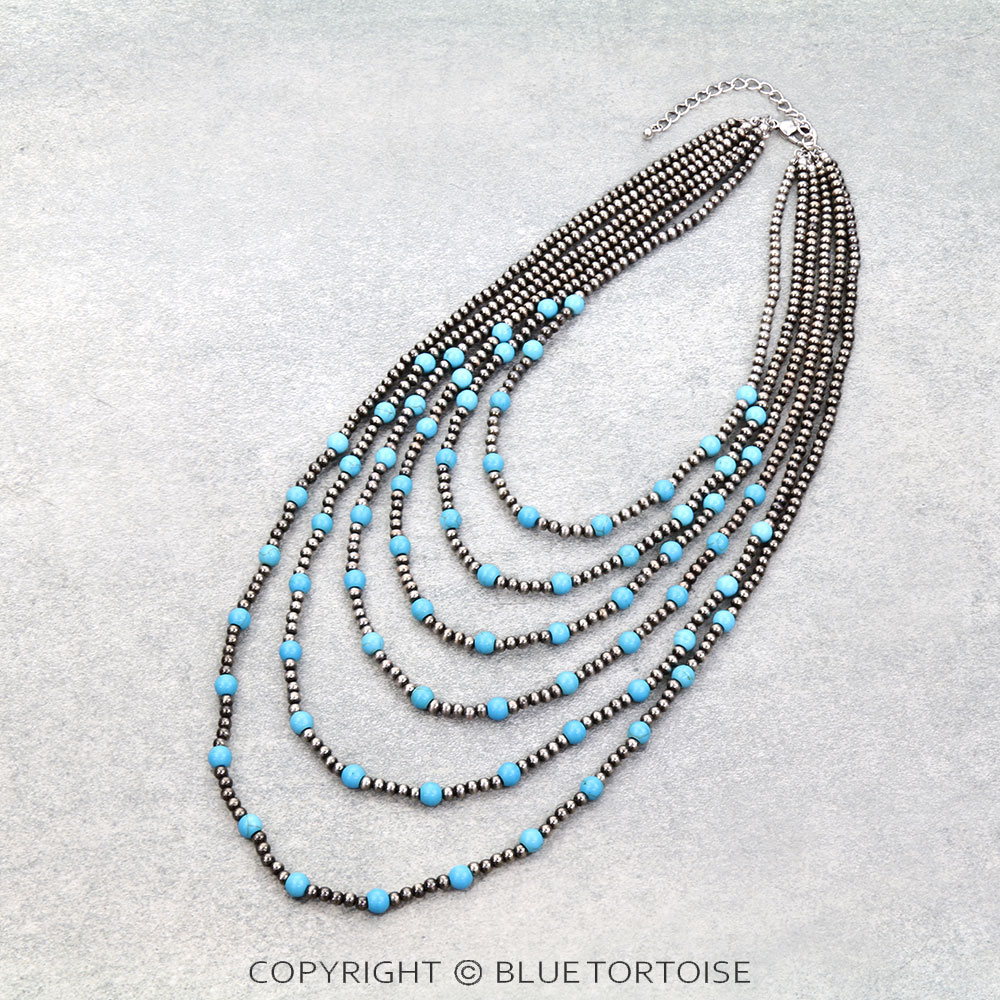 6 Layered Navajo Style Pearl Necklace
