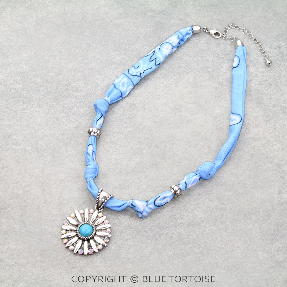 Western Concho Charm Scarf Necklace