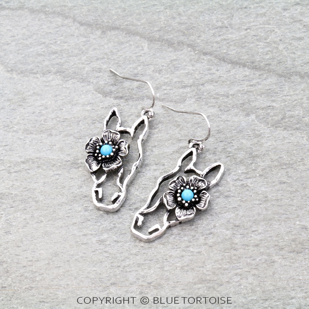 Western Horse & Flower Dangle Earrings