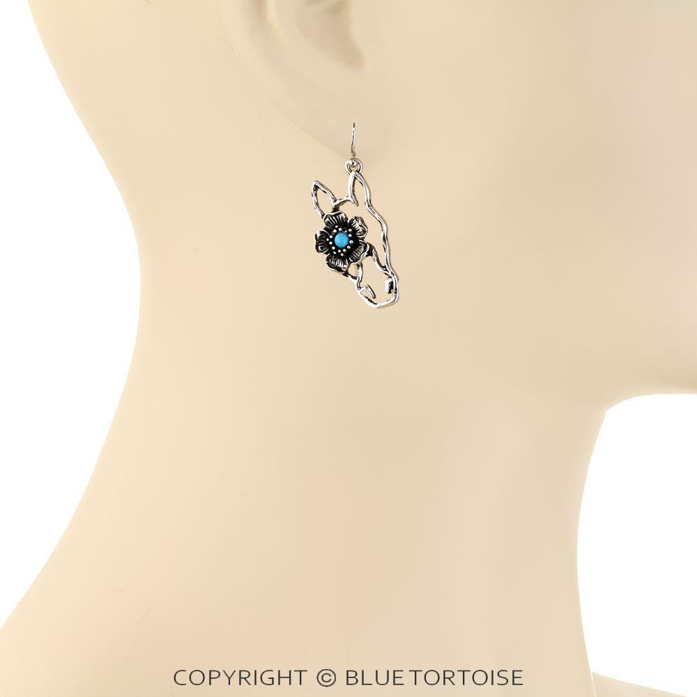 Western Horse & Flower Dangle Earrings - Image 2