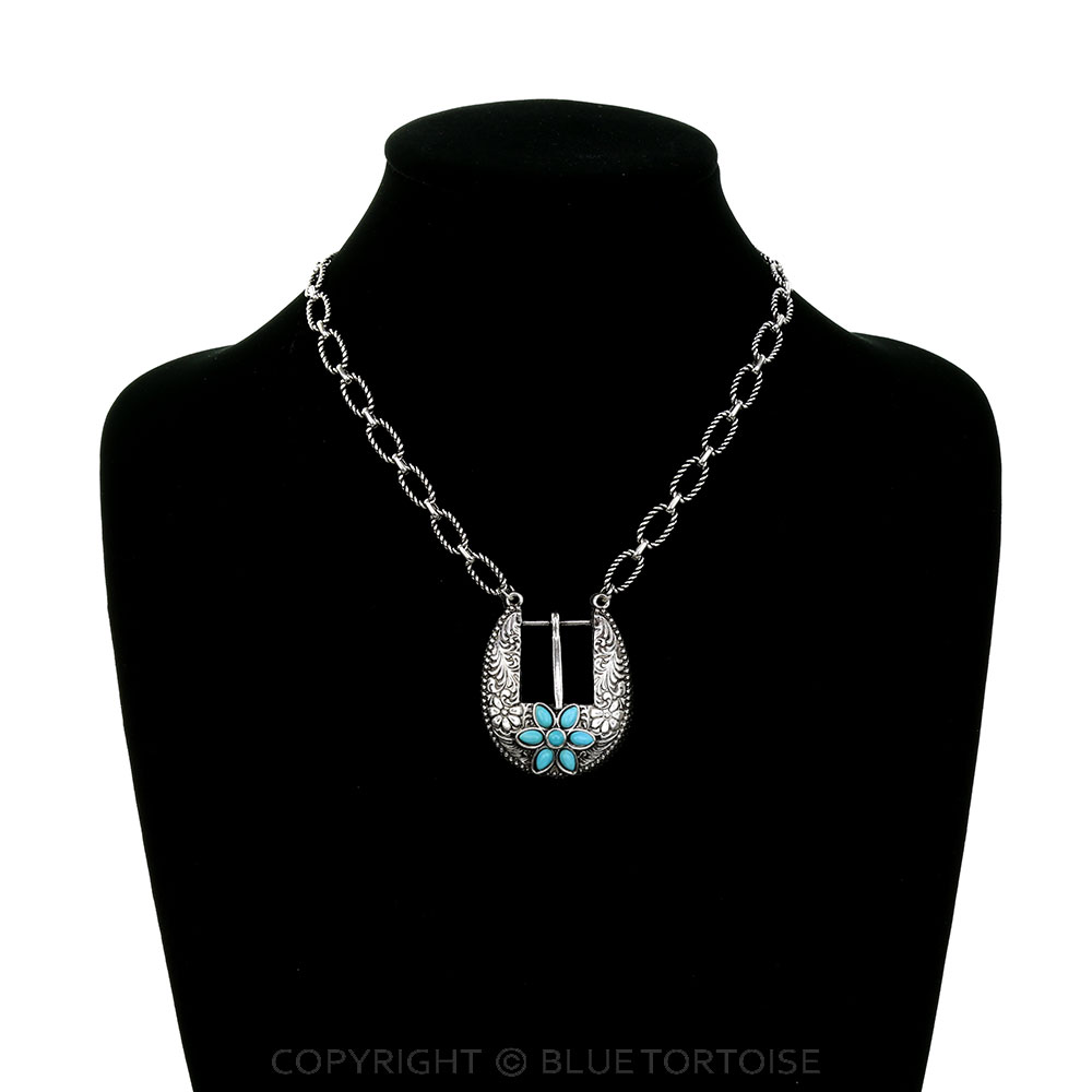 Western Flower Stone Buckle Necklace - Image 2