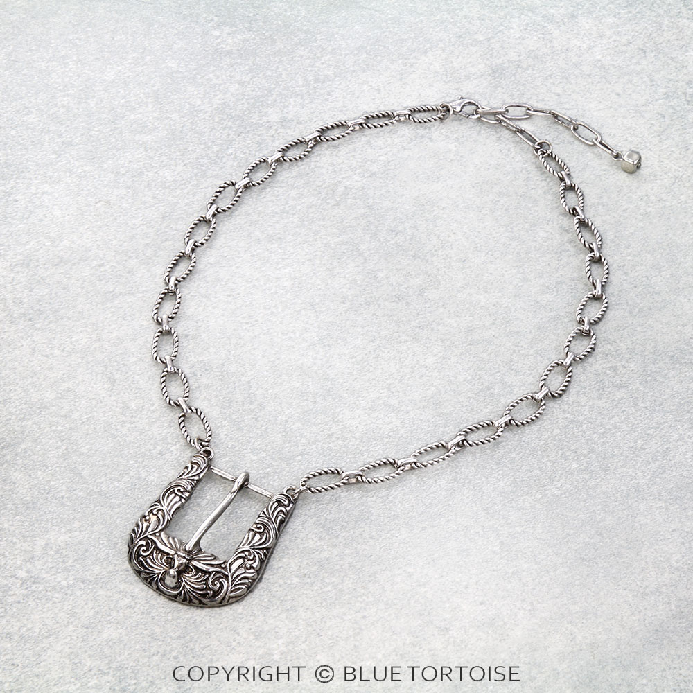 Western Steer Skull Filigree Buckle Necklace