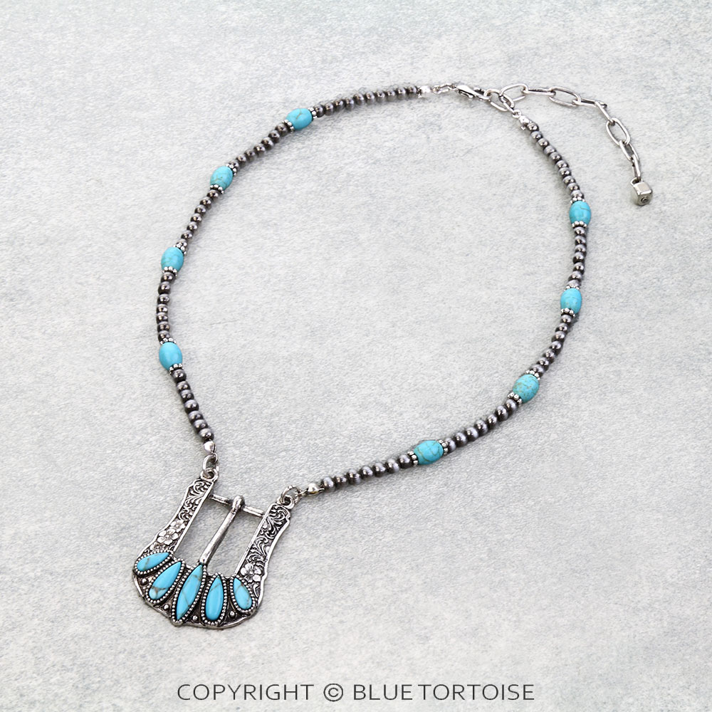 Western Floral Stone Buckle Necklace