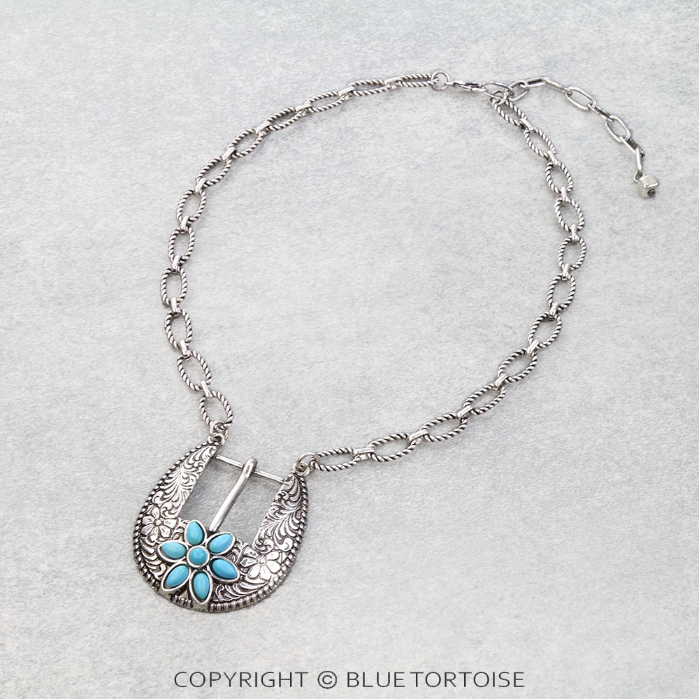 Western Flower Stone Buckle Necklace