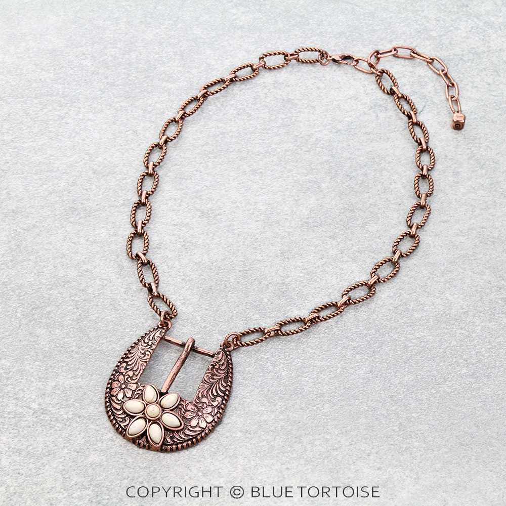 Western Flower Stone Buckle Necklace