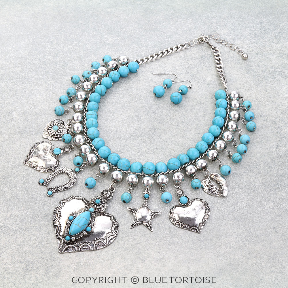 Western Heart Multi Charm Necklace Set