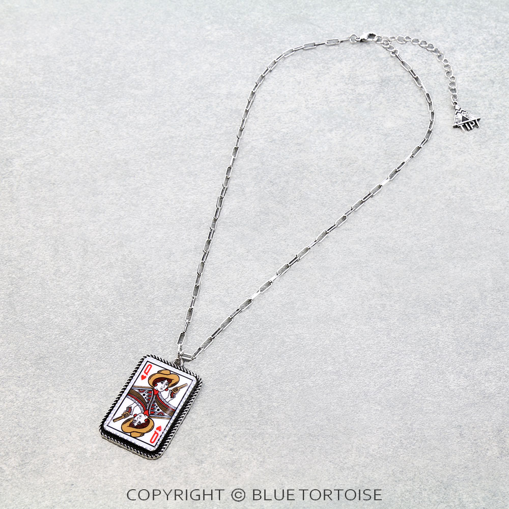 Western Heart Queen Card Necklace