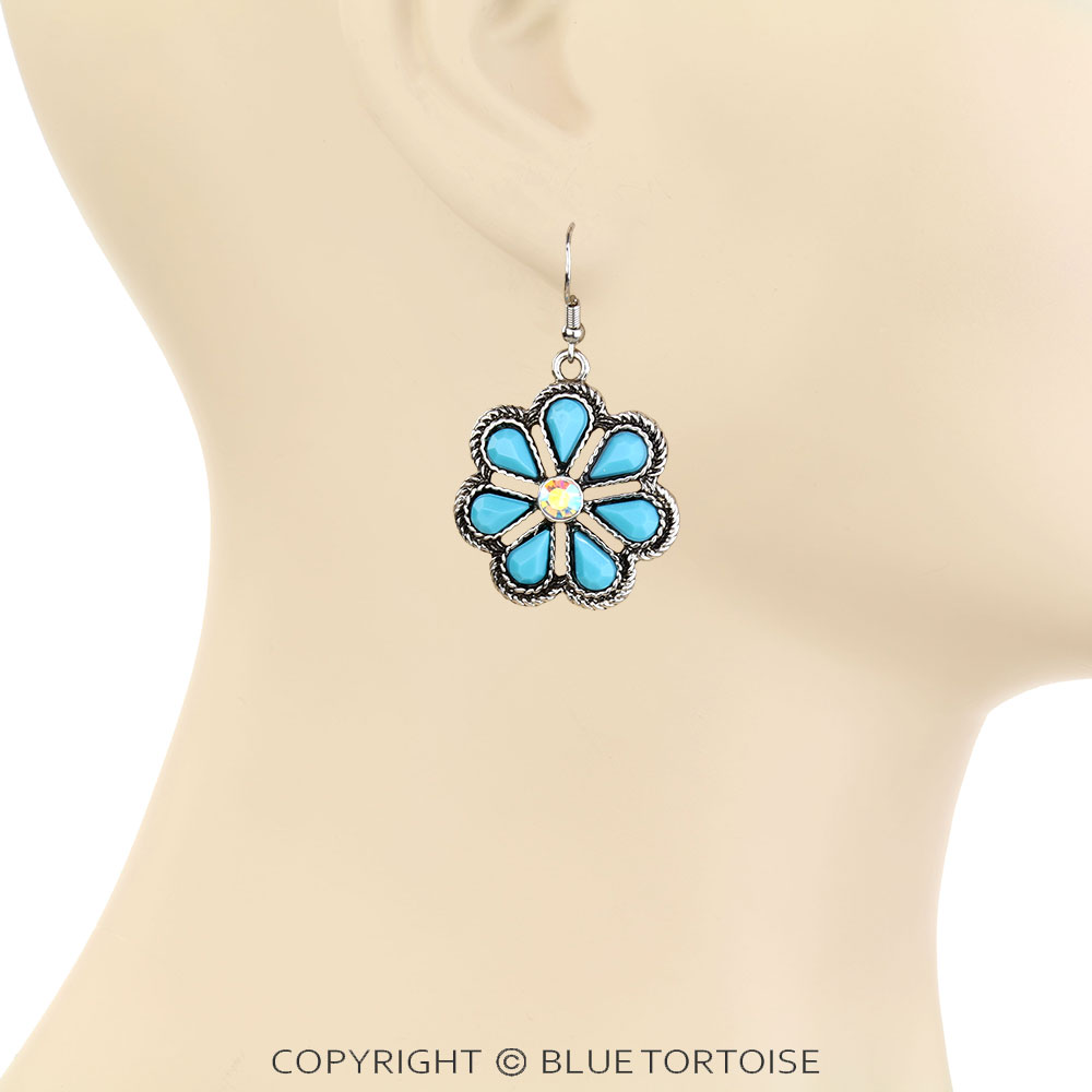 Western Flower Stone Dangle Earrings - Image 2