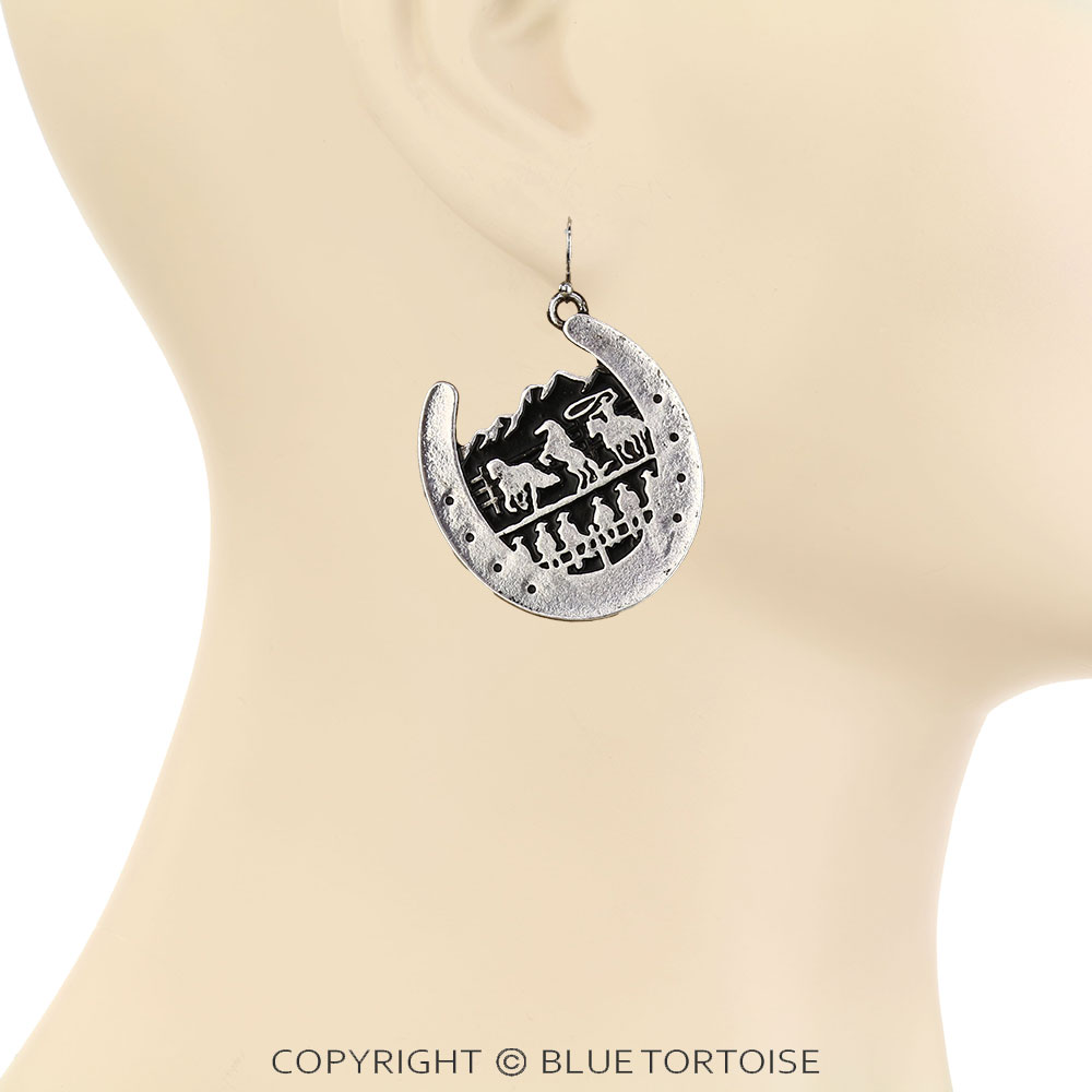 Western Horseshoe Cowboy Dangle Earrings - Image 2