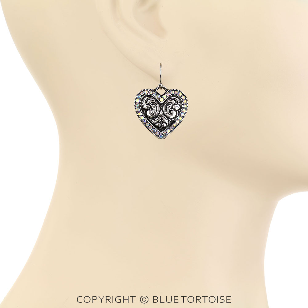 Western Heart Engraved AB Dangle Earrings - Image 2