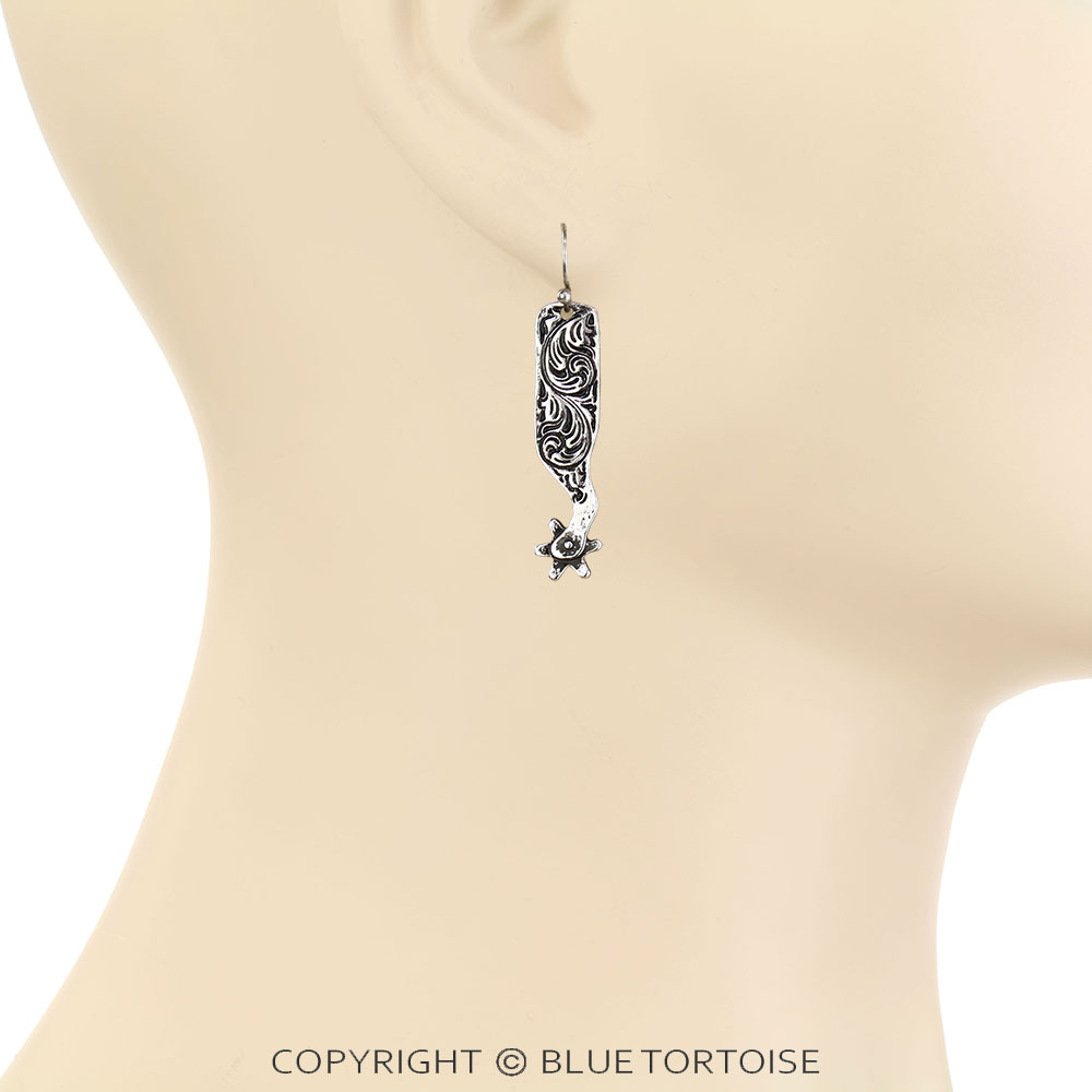 Western Spur Engraved Dangle Earrings - Image 2