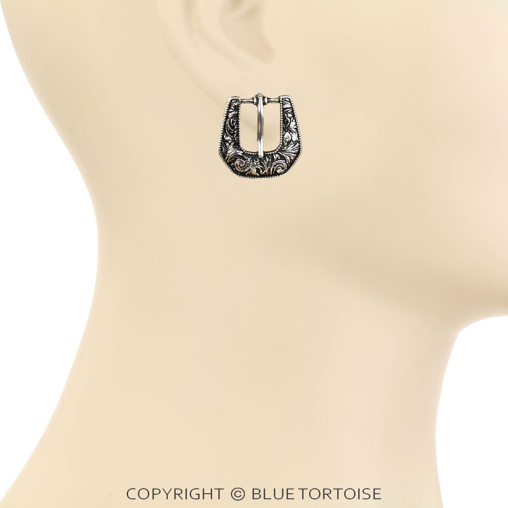 Western Small Belt Buckle Look Stud Earrings - Image 2