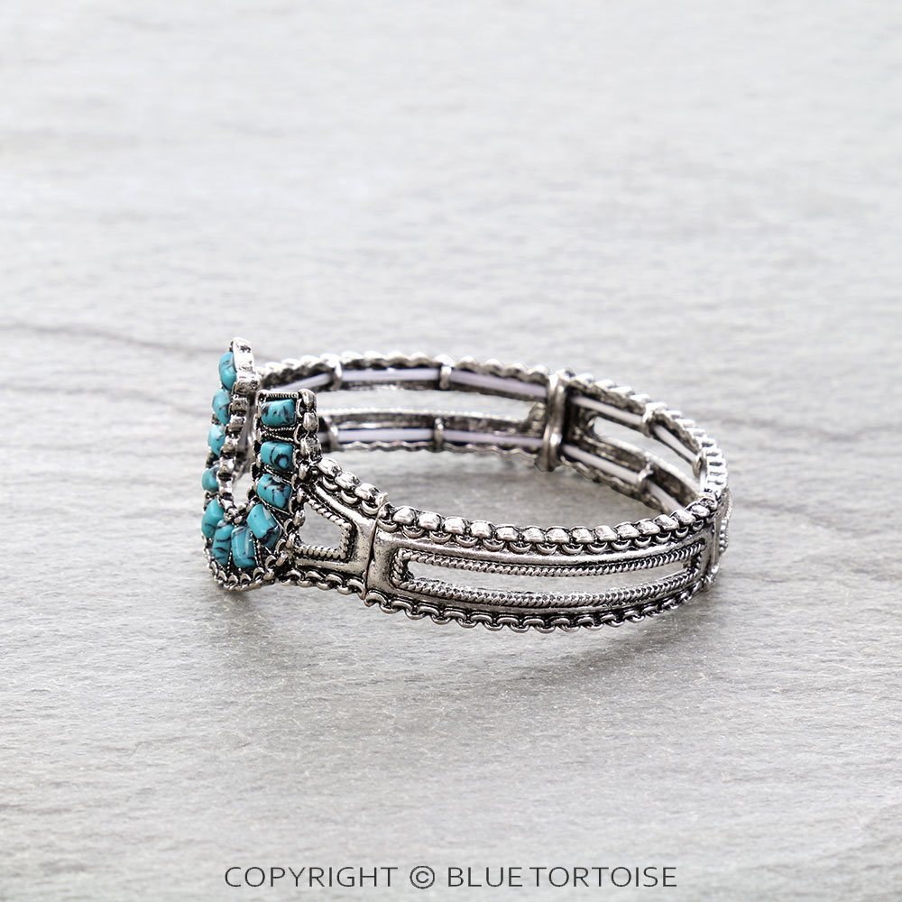 Western Horseshoe Stone Chain Stretch Bracelet - Image 2