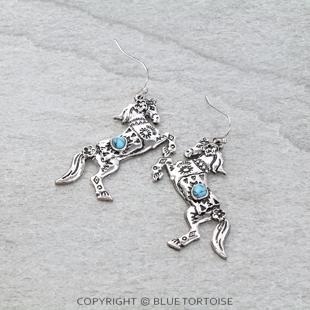 Western Horse Stone Dangle Earrings