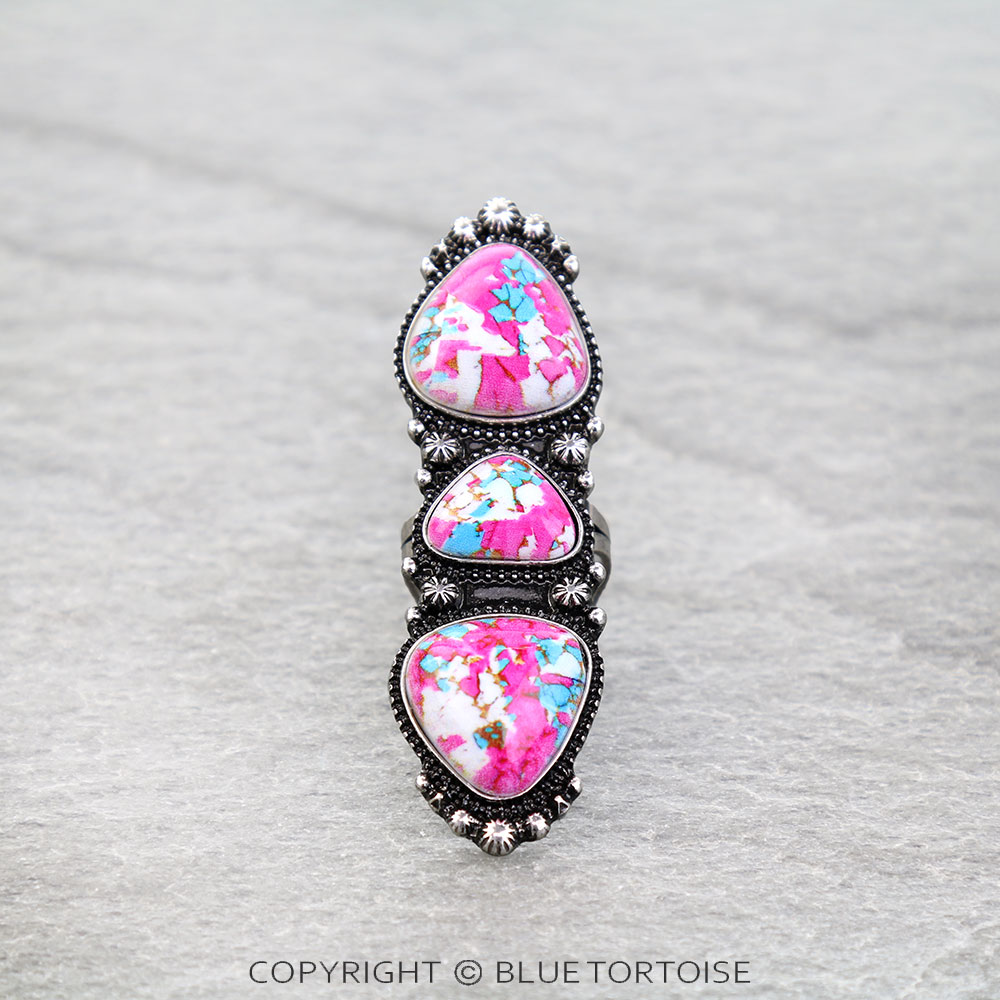 Western 3 Stone Cluster Cuff Ring