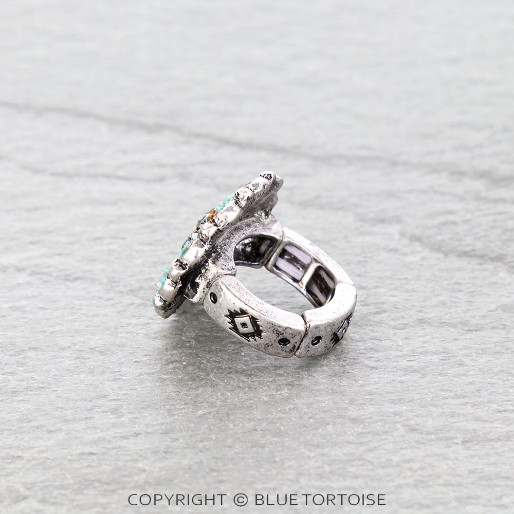 Western Concho Chip Stone Stretch Ring - Image 2