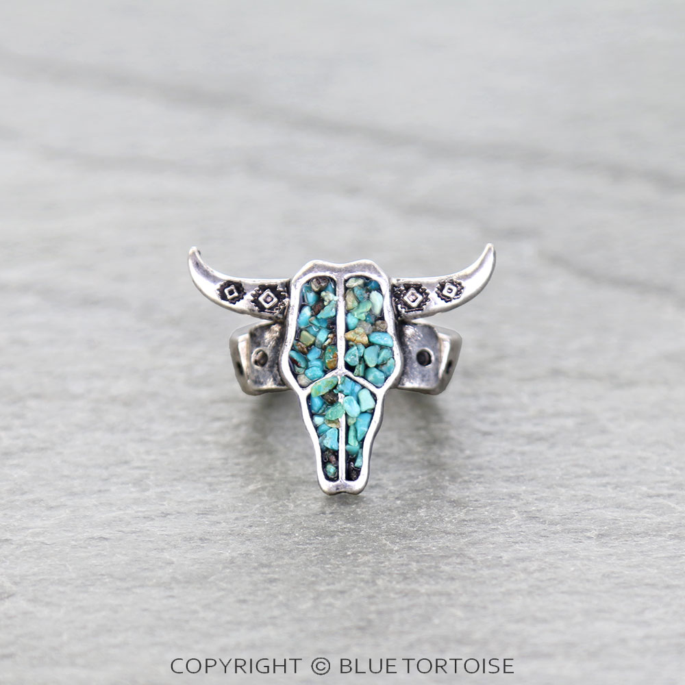 Western Steerhead Chip Stone Stretch Ring
