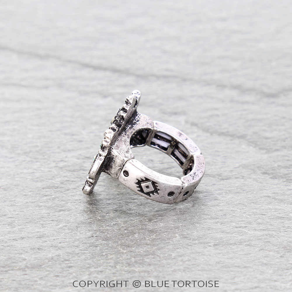 Western Squash Blossom Chip Stone Stretch Ring - Image 2