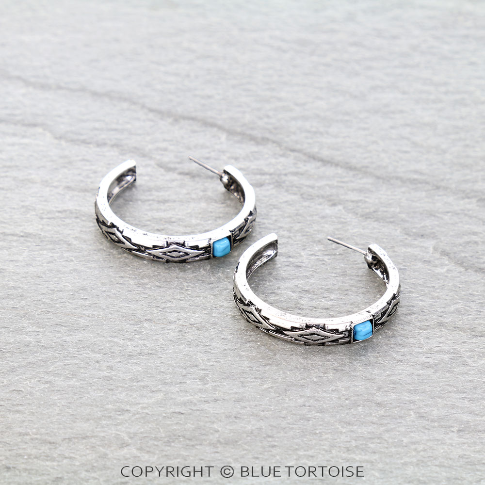 Western Aztec TXR Hoop Earrings
