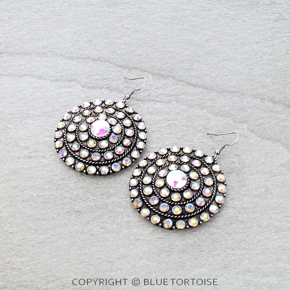 Western Round Concho AB Dangle Earrings